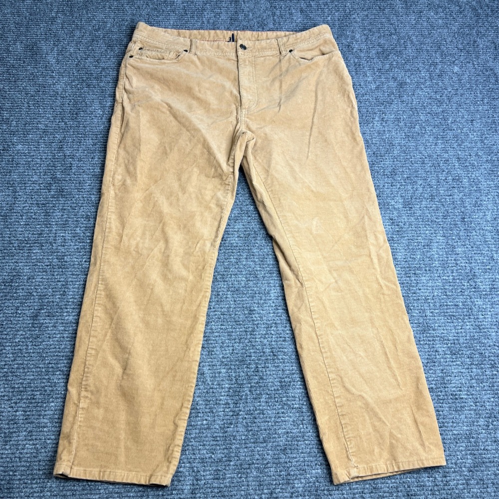 Johnnie-O Mens Tan Corduroy Straight Leg Pants 36x34 Stretch Cotton Casual